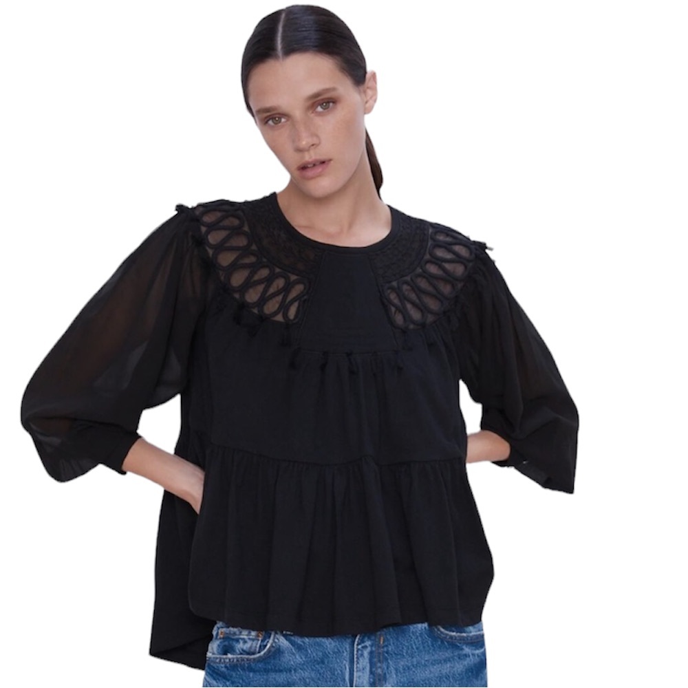 Zara Black Embroidered Full Sleeve Shirt